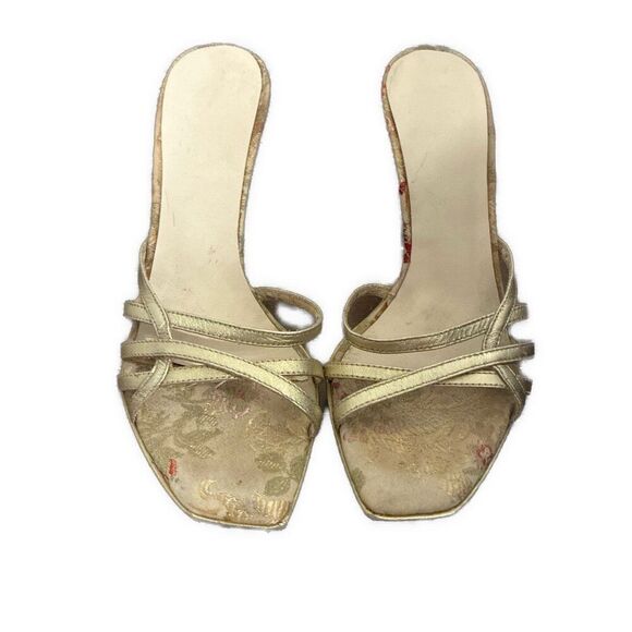 Womens Gold Floral High Heels Slides 6.5 B - Picture 2 of 6